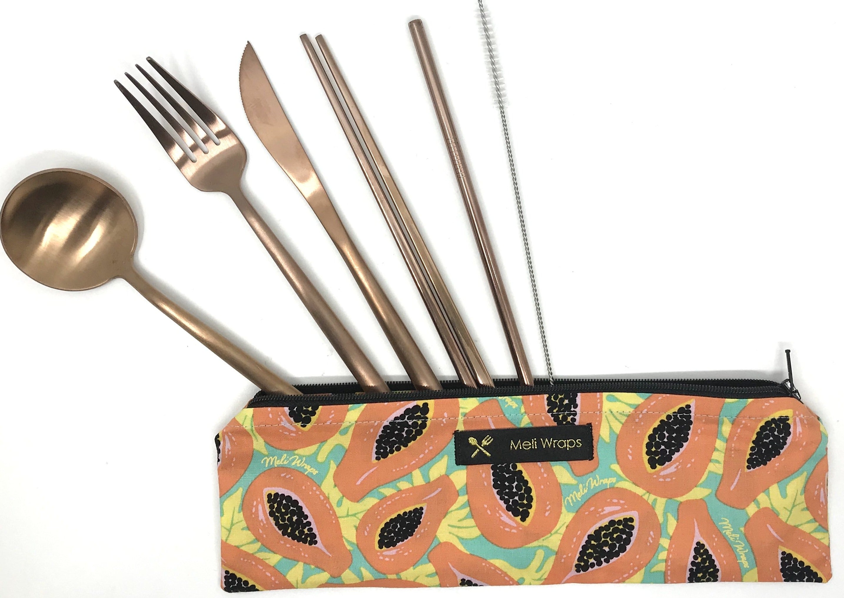 Meli Wraps Reusable Cutlery Set- Tropical Papaya