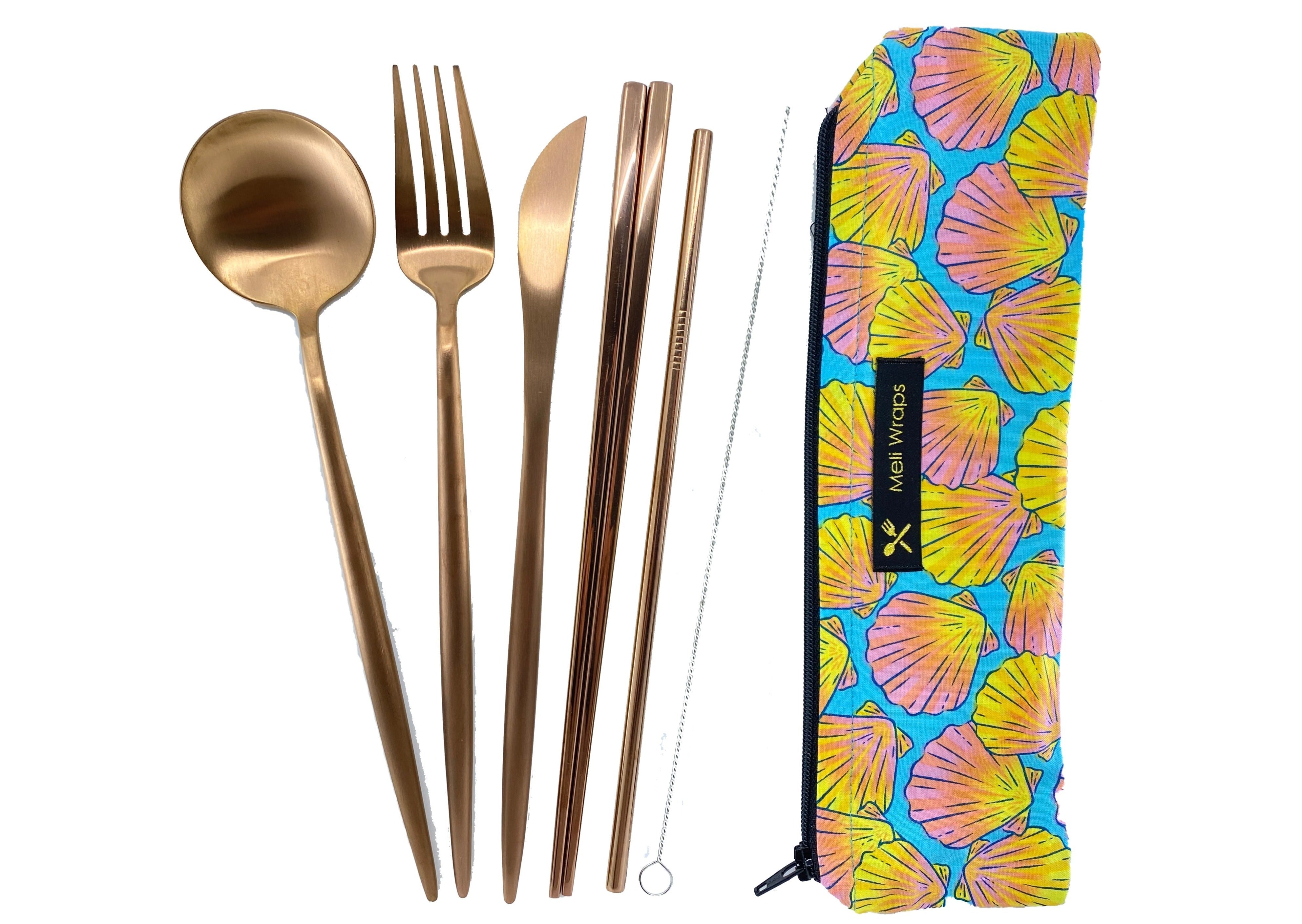 Meli Wraps Beeswax Wrap Bulk Roll + Cutlery Set in Shell Print