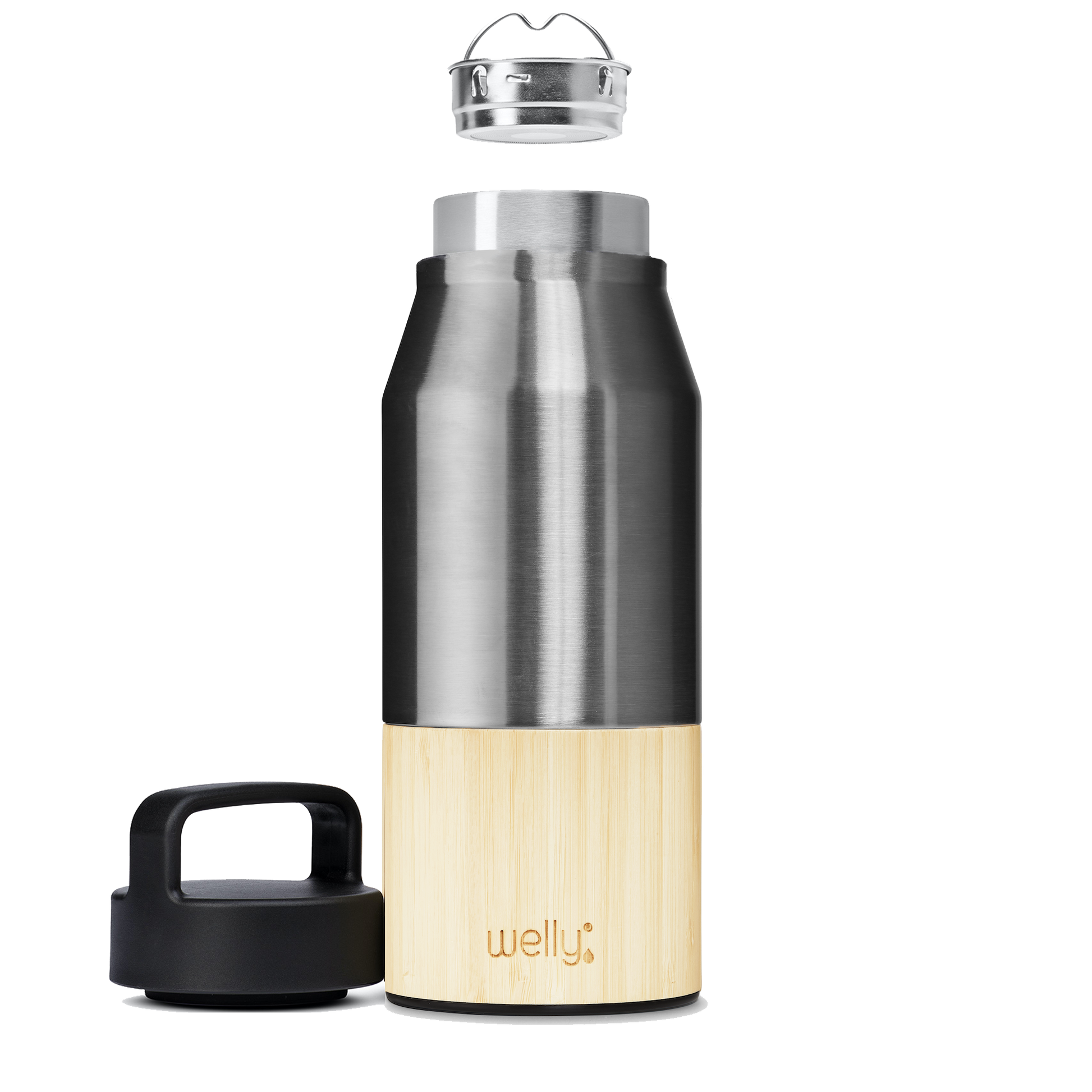 Bamboo Traveler 12oz - Black  Vacuum Insulated Stainless Steel by Welly