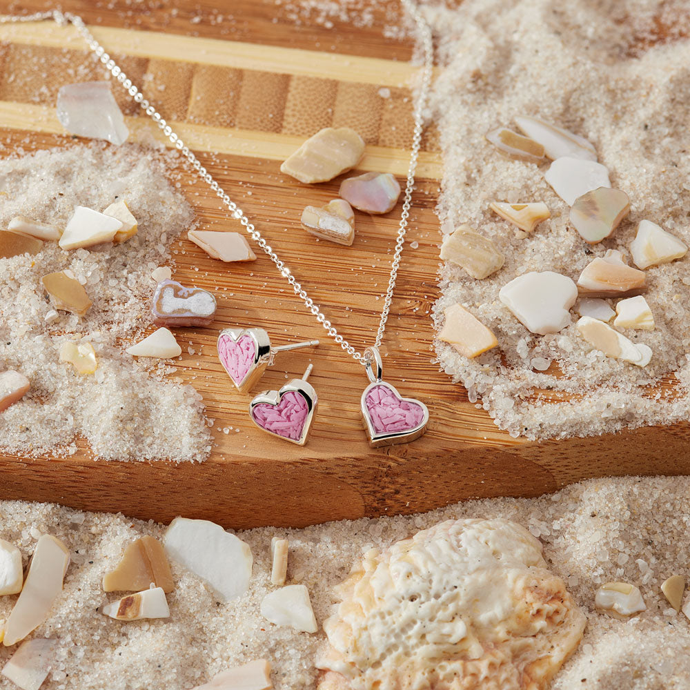 4ocean x Dune  Breast Cancer Awareness Small Heart Necklace + Earring Set