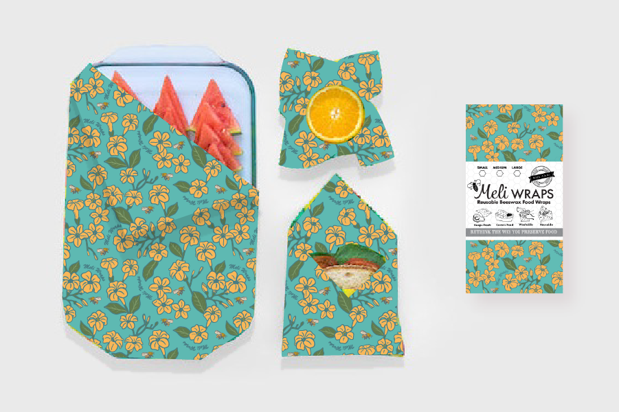 Meli Wraps Beeswax Food Wrap - Puakenikeni Print