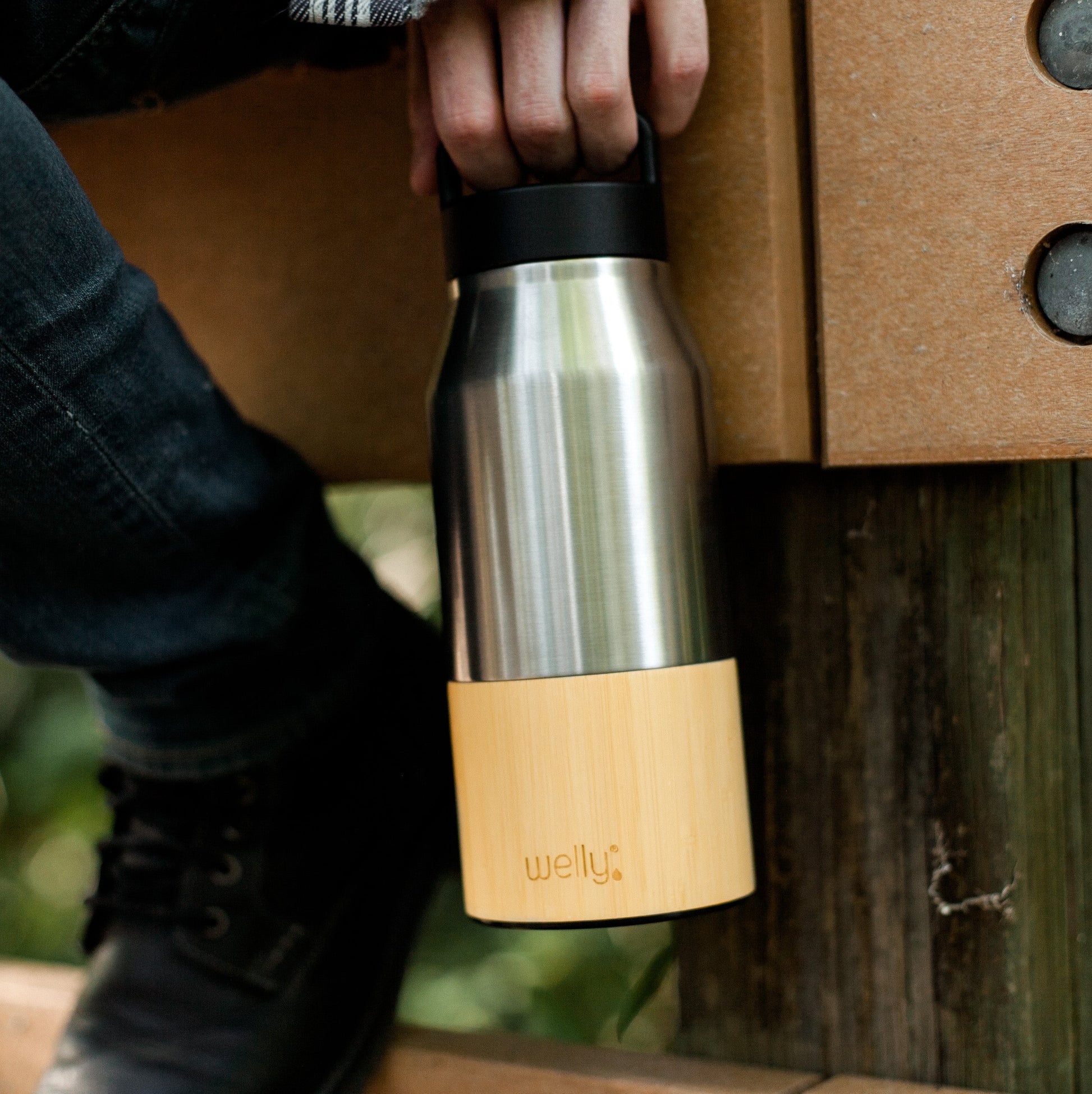 Plastic Water Bottle with Bamboo Lid 28 oz