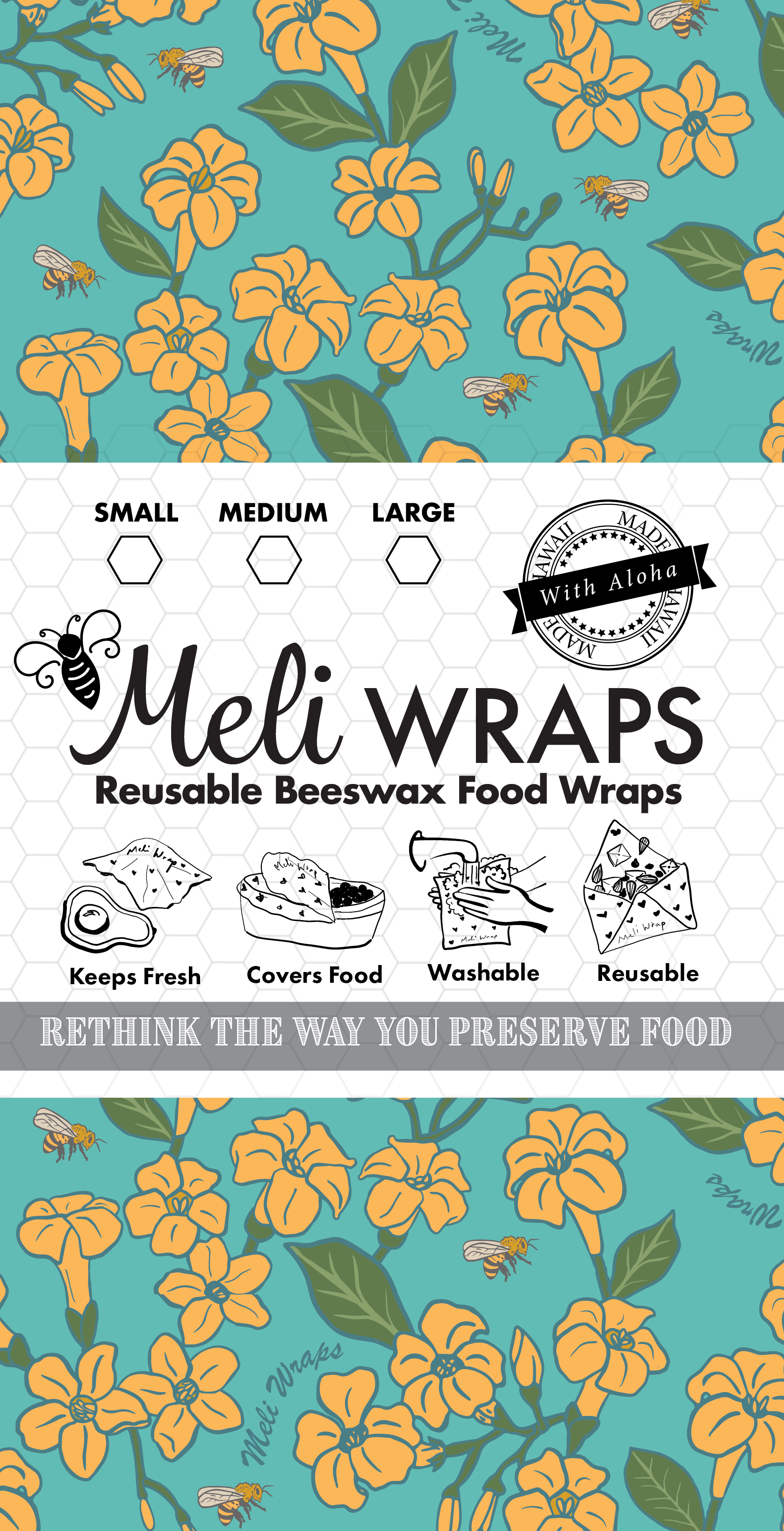 Meli Wraps Beeswax Food Wrap - Puakenikeni Print