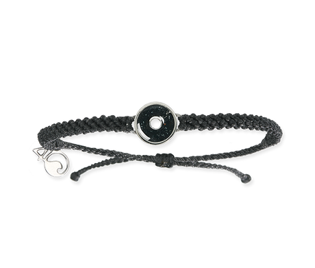 This black macrame bracelet is hand braided using 100% recycled plastic cord. Designed to represent the tires we’re recovering from the Osborne Reef, the tire-shaped bezel is filled with verified 100% crumb rubber from tires that our crews recovered directly from the Osborne Reef