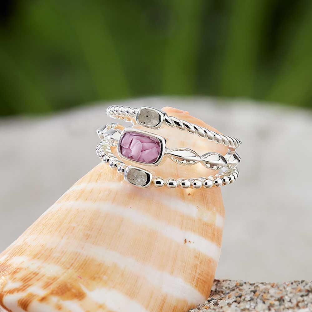 4ocean x Dune Boho Stack Ring in Florida Pink